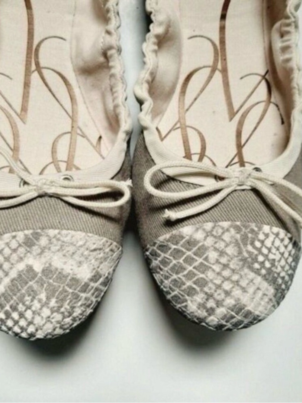 Libbey Taupe Ballet Flats with Neutral Snakeskin Toe Cap - Picture 2 of 5